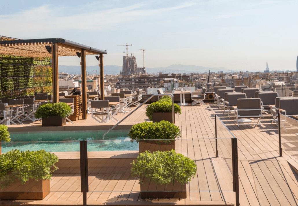 Roofop terrace of the Majestic Hotel & Spa, in Barcelona, Spain.
