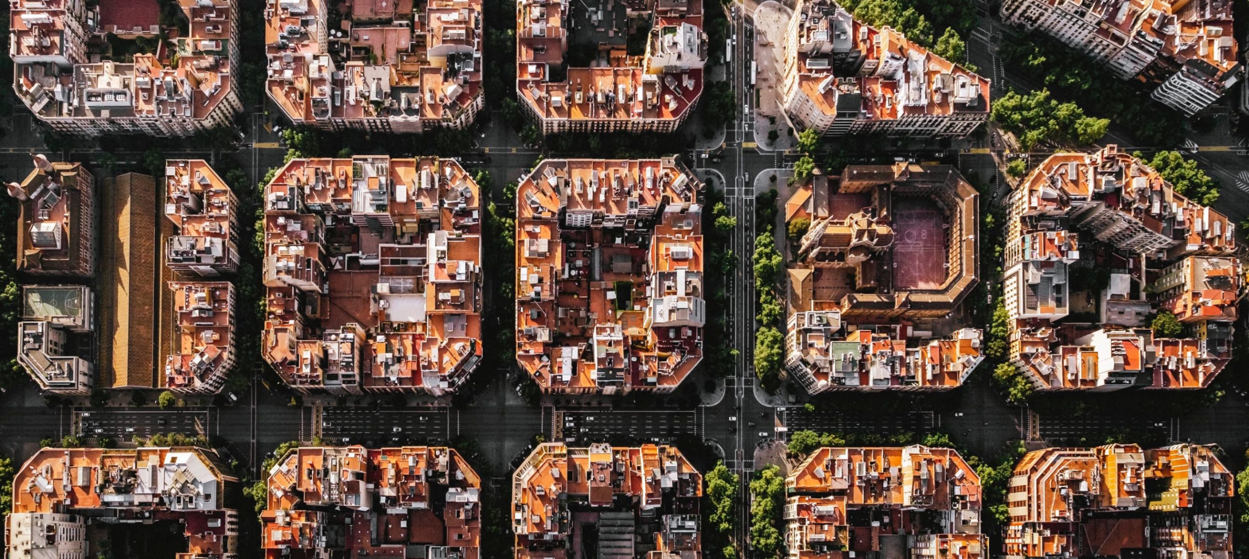 Top view of the Eixample neighborhood, in Barcelona, Spain.