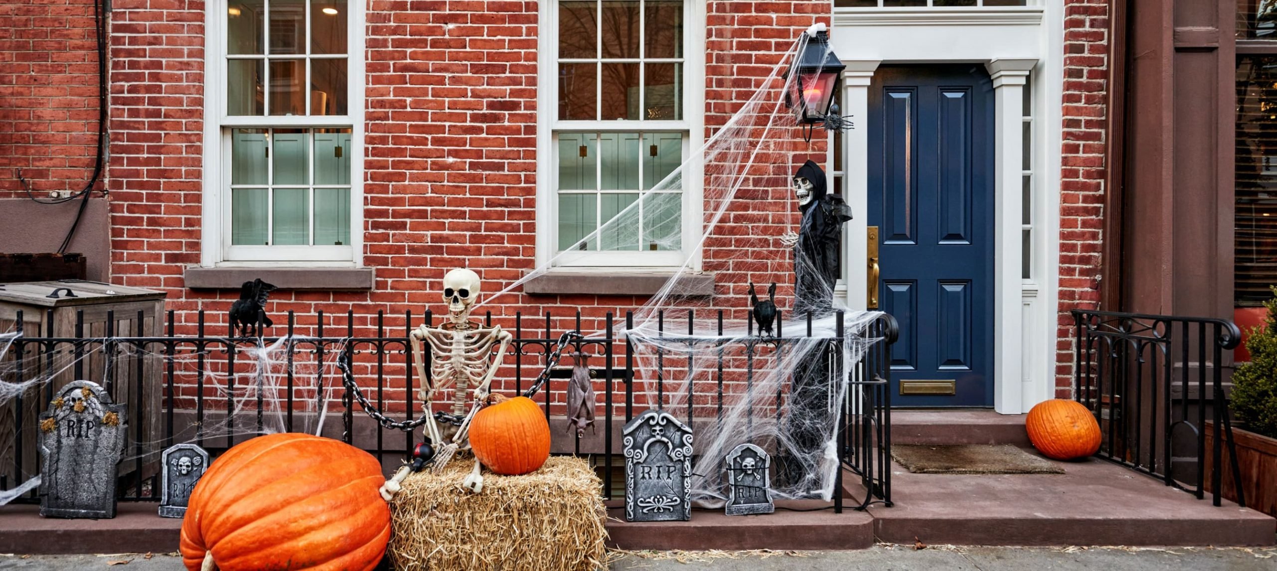 a door entrance covered in Halloween decorations